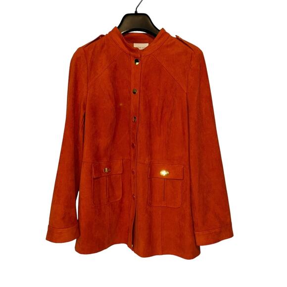Chicos Womens Faux Suede Long Sleeve Orange Utility Jacket Chicos Size 0/4 - Picture 2 of 14